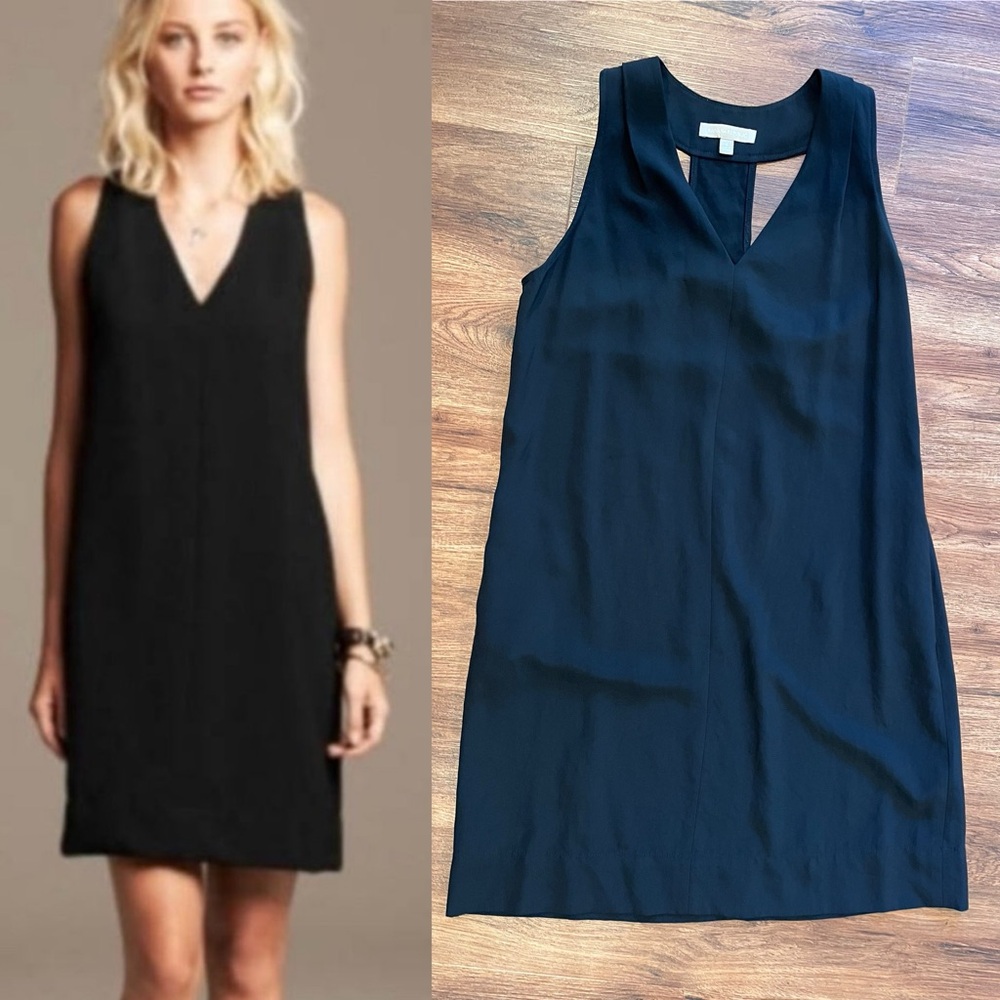 BANANA REPUBLIC Black Sleeveless Shift Dress V-Neck Classic Minimalist Size 8